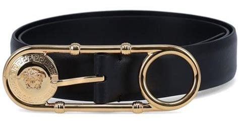 Versace: Black Safety Pin Leather Belt 